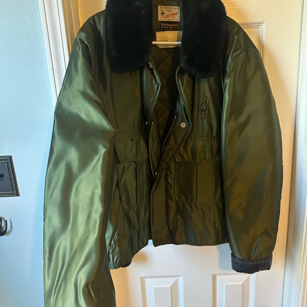 Vintage Butwin Green Bomber Jacket with Black Fur Collar size 46 Men’s.